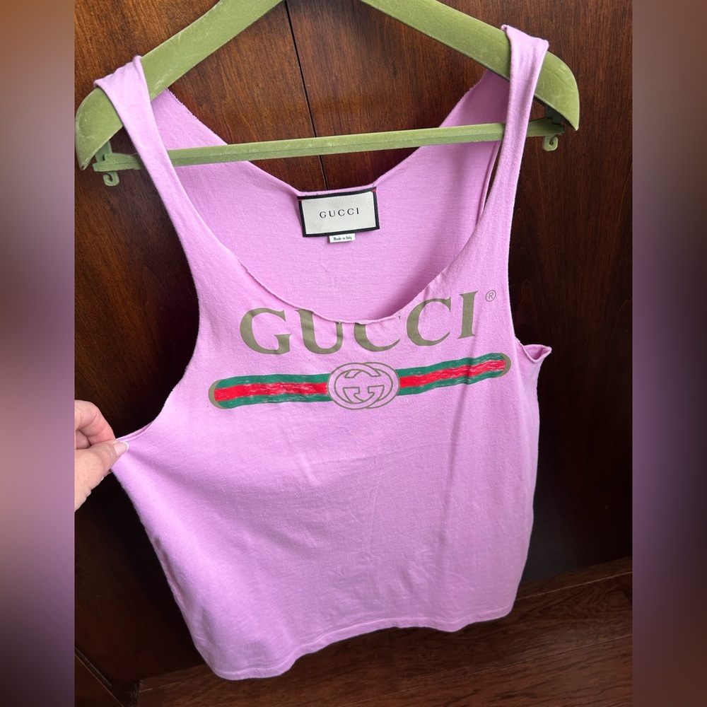 Gucci Pink Logo oversized Tank Top - AUTHENTIC 
-